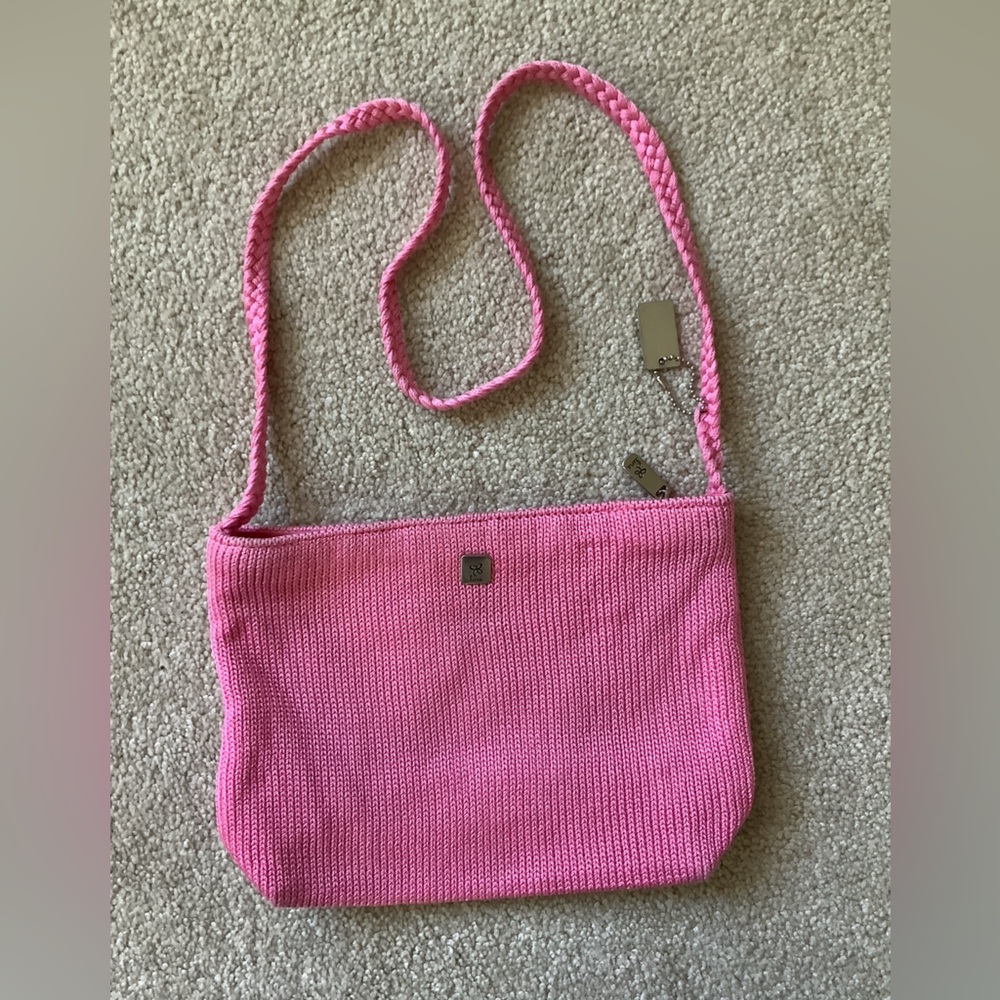Lina preppy pink knit small shoulder purse, NWOT